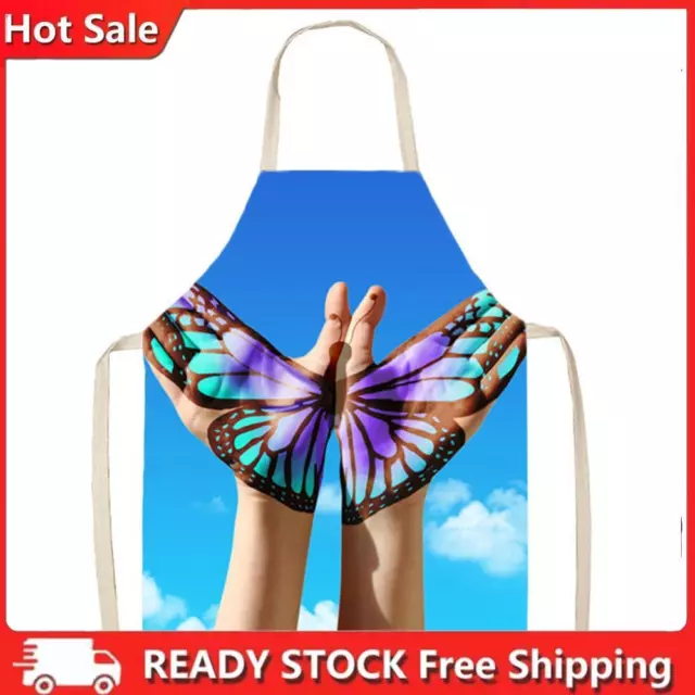 Hands Butterfly Printed Cotton Linen Apron Waterproof Kitchen Cooking Bibs Tools