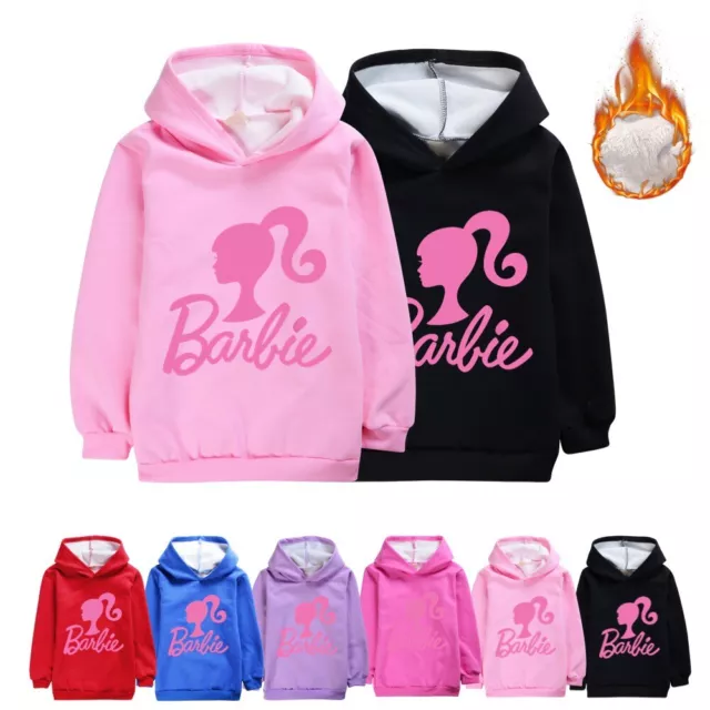 Kids Girls Pink Barbie Casual Hoodies Sweaters Winter Sweatshirt Tops Pullover