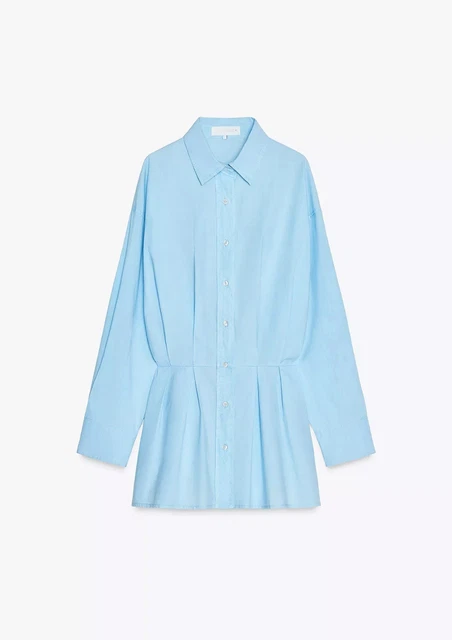 ZARA WOMEN'S BOX Pleated Shirt Dress Mini Dress Light Blue Size Small NWT  31.90 - PicClick UK
