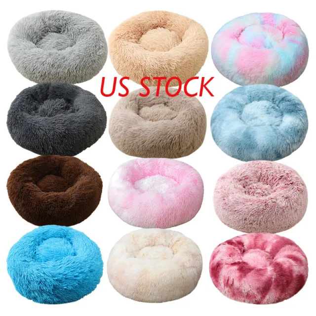 Donut Plush Pet Dog Cat Bed Fluffy Soft Warm Calming Bed Sleeping 20"~23"