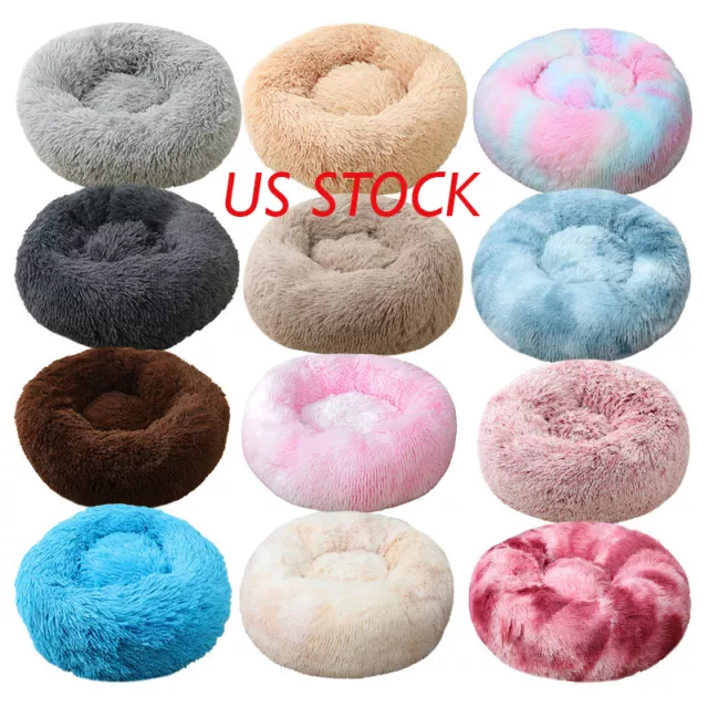 Donut Plush Pet Dog Cat Bed Fluffy Soft Warm Calming Bed Sleeping 20"~23"