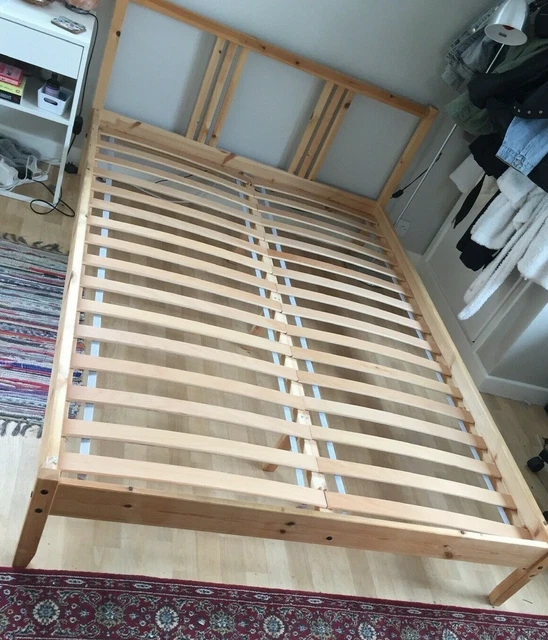 IKEA 'FJELLSE' Wooden Double Bed Frame With LUROY Slats 140cm x