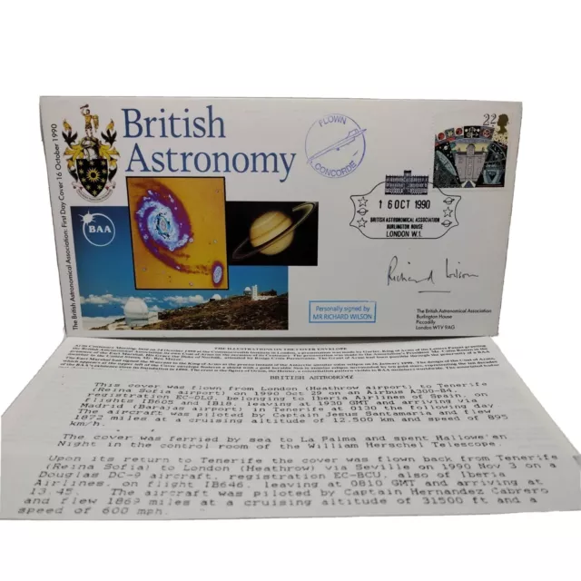 Richard Wilson Signed 1990 First Day Cover British Astronomy BAA Space Stamp FDC