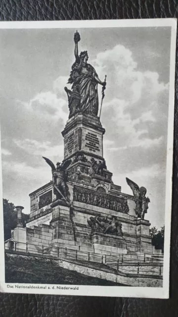 Alte Postkarte Nationaldenkmal Niederwalddenkmal Rüdesheim mit Stempel ca. 50er