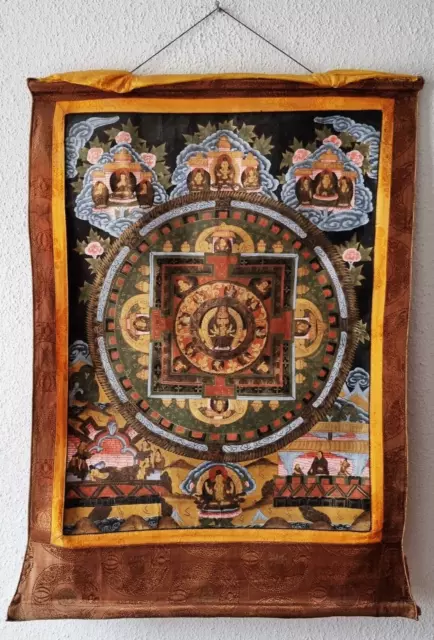 Schönes altes Thangka Bild "MANDALA" - Nepal / Tibet - Feine Malerei - um 1950