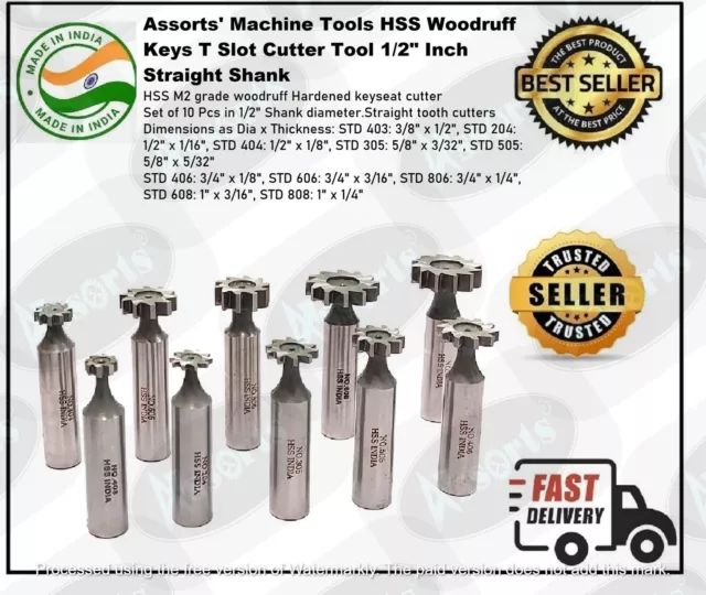 Machine Tools HSS Woodruff Keys T Slot Cutter Tool 1/2" Inch Straight Shank Tool