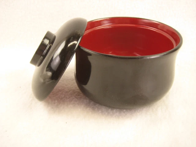 Antique Japanese Meiji Era (C.1910) Lacquer Wooden Lidded Soup  / Rice Bowl ^