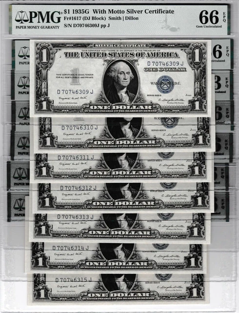 $1  1935 G Motto  Silver Certificate D 70746309 J  Buy One Note Of 7 Runs Pmg 66