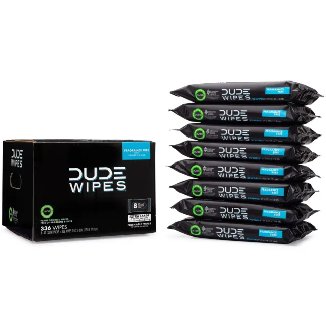 DUDE Wipes Flushable Adult Wipes - Unscented - 8 Pack, 336 Wipes