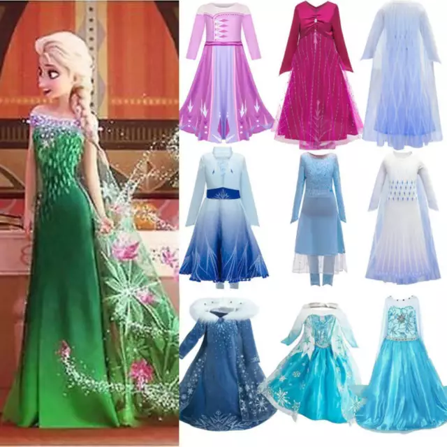 Kinder Mädchen Eiskönigin Elsa Kleid Frozen Prinzessin Cosplay Kostüm Karneval