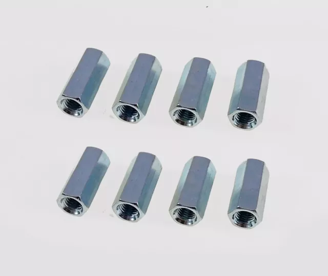 8 Pack 1/4-28 X 7/8" Long Fine Thread Hex Coupling Nut with Zinc Plate