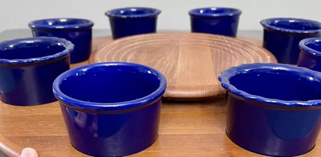 8 Chantal Cobalt Blue Ramekins Custard Cup Bakeware 3 1/2 X 2 1/8”, 4 Scalloped