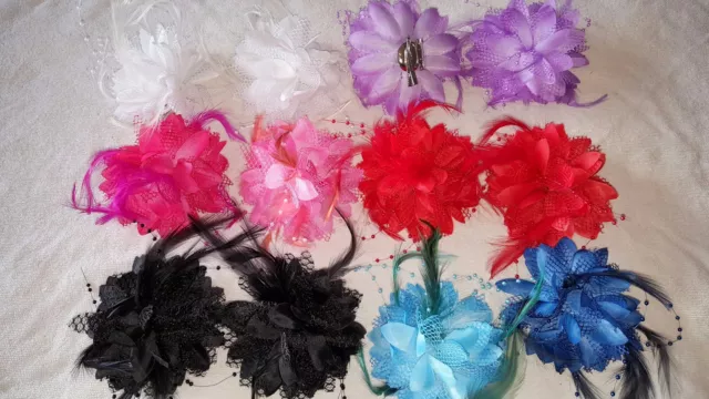 Joblot 24 pcs Lace & Feather Flower Hair Clip/Corsage/Brooch New Wholesale