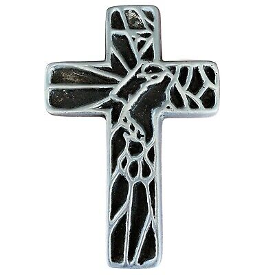 Thorne Pattern Brushed Metal Cross Crucifix  7" Tall