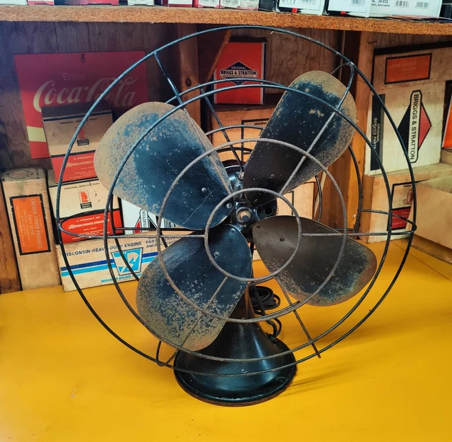 VINTAGE EMERSON BLACK 16" Oscillating Fan 79648BD Solid Heavy Quality