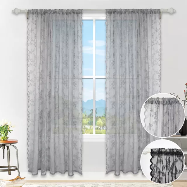 Voile Curtains Lace Tulle Net Curtains Slot Top Ready Made Yarn Window Drapes