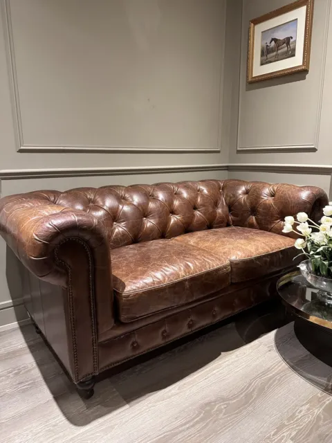 SUPERB Used Tan Brown Leather Chesterfield Club Sofa 2 Seater Seat