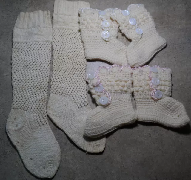 Lot Vintage Baby Booties  & Long Sweater Handstitched Socks  Also Larger Dolls