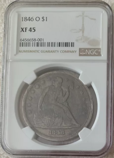1846-O Liberty Seated dollar, NGC XF45, with toning