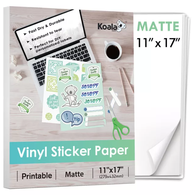 Lot 11X17 Koala Printable Vinyl Sticker Paper Waterproof Matt White Inkjet Laser