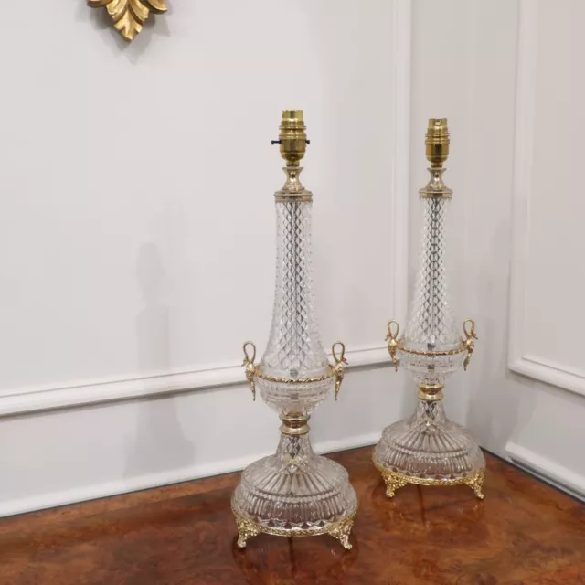 Vintage Table Lamps French Style Pair of Glass Brass Gilt Restored and Wired