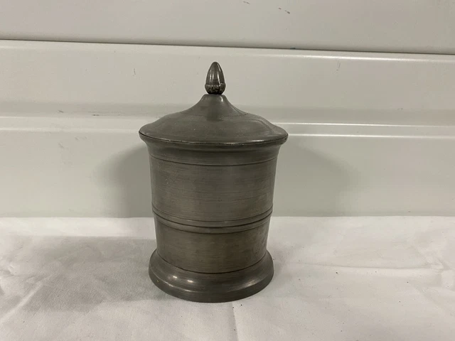 ANCIEN PETIT POT à lait en faïence et couvercle en étain – fin 19e