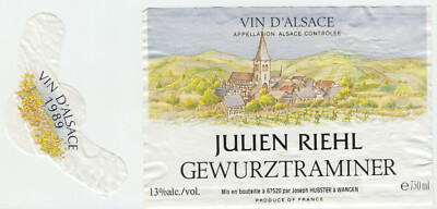ETIQUETTE DE VIN D ALSACE GEWURZTRAMINER 1989 JULIEN RIEHL 