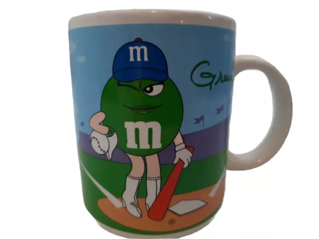 M&M COFFEE MUG CUP GREEN YELLOW GALERIE MARS VINTAGE MMs BASEBALL DISCONTINUED