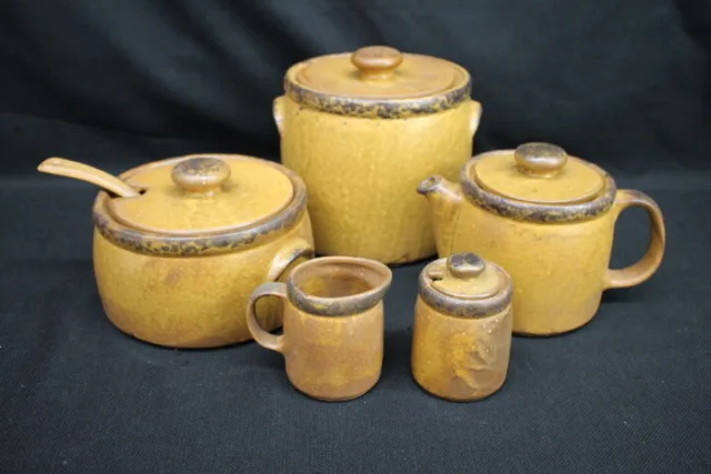 10 Pc Vintage McCoy Pottery Canyon Mesa Brown #1413 Tea Pot & Canisters Mint