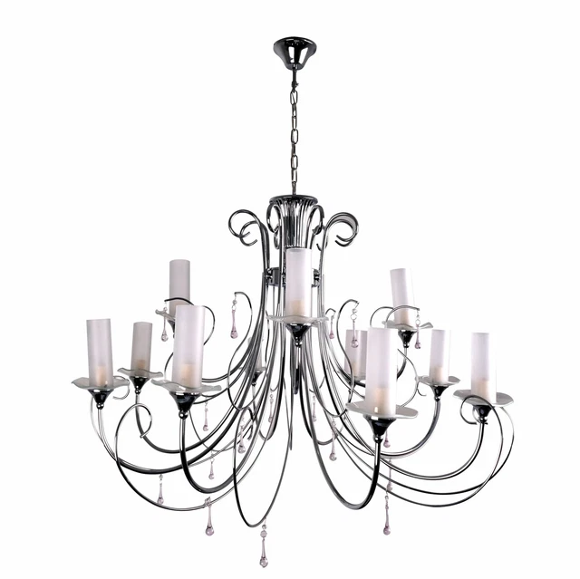 Opal Cylinder Glass Chrome Metal 12 Arm Ceiling Chandelier Light with 12xE14