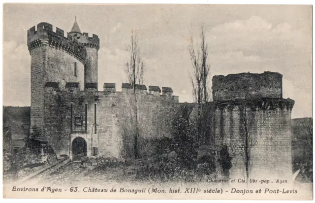 CPA 47 - env. d'AGEN (Lot et Garonne) Château de Bonaguil. Donjon et pont levis