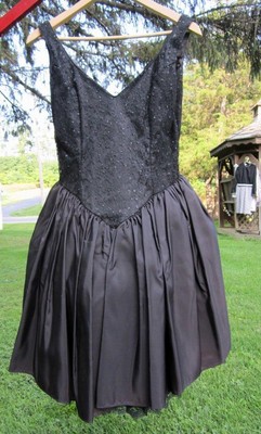 1980s Gunne Sax by Jessica McClintock Black Taffeta Steampunk Goth Halloween