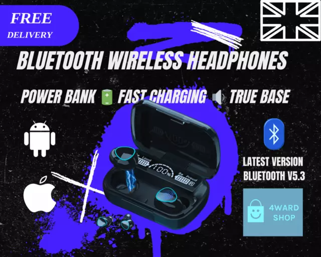 Bluetooth Wireless Headphones POWERBANK TWS Earphones In-Ear For iPhone Android