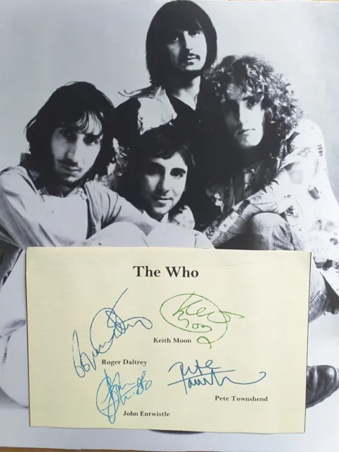 THE WHO VINTAGE Printed  signed Card Plus 10x8  photo KEITH MOON