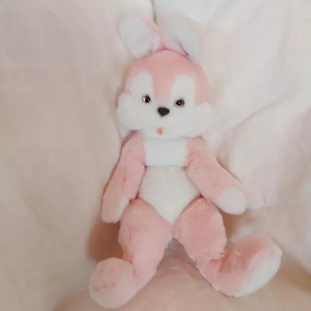 Doudou Peluche Nounours Grand lapin blanc/rose Année 80 vintage état neuf 60 cm