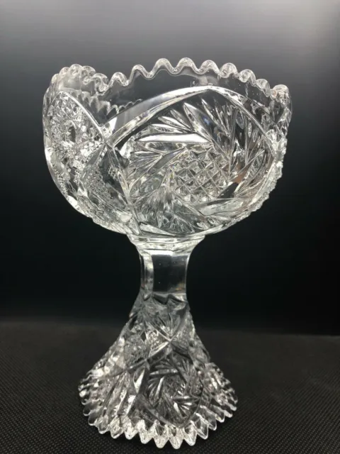 Vintage American Brilliant NUCUT Crystal Footed Candy Nuts Comport Bowl