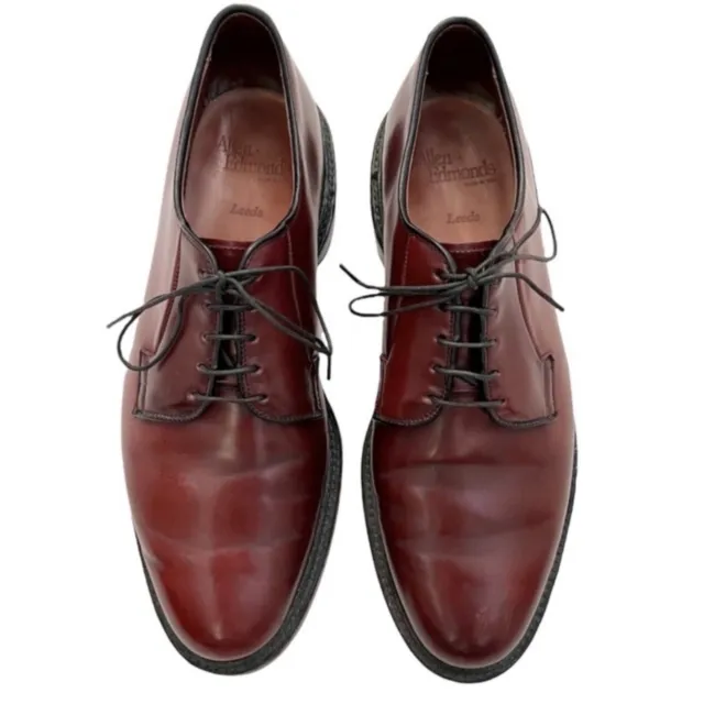 Allen Edmonds Leeds Shell Cordovan Leather Plain Toe Blucher PTB Burgundy Men 8