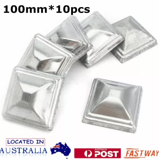 10pcs Galvanised Steel Square Pyramid Post Cap Fence Finial Tube Cover 100*100MM