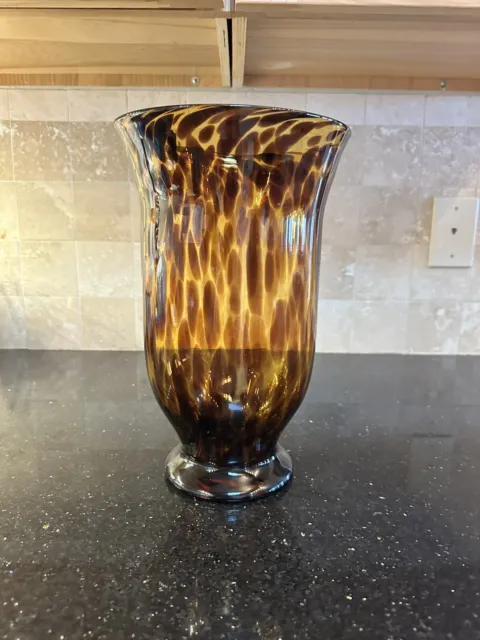 Vintage Faux Tortoise Shell Blown Art Glass Vase