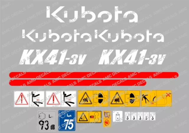 Kubota KX41-3V Mini Digger Complet Décalque Set avec Sécurité Warning Enseignes