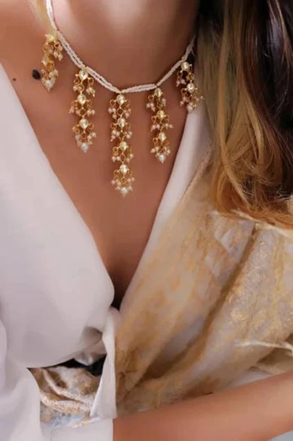 Indian kundan pearls choker gold plated traiditional elegant wedding jewelry