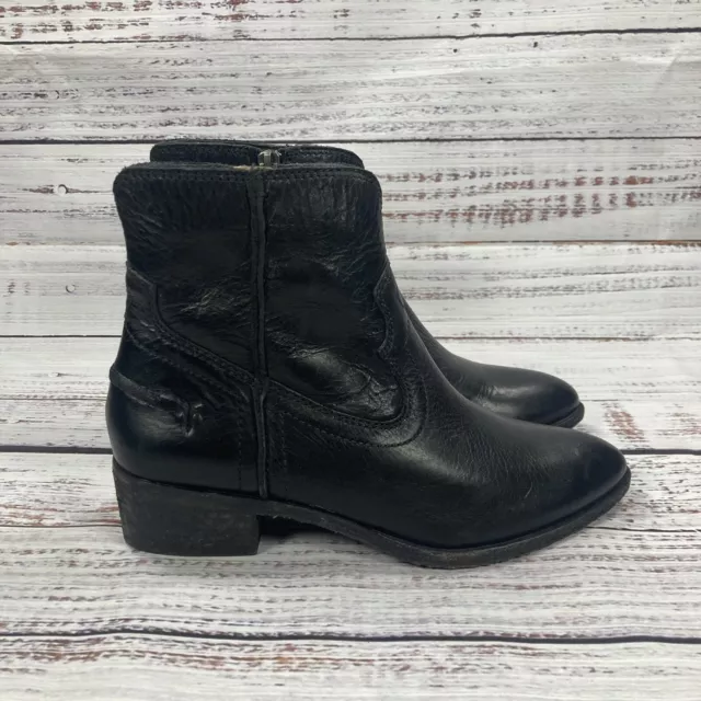 Frye Ray Seam Short Black Leather Western Ankle Boots, Women’s Size 5.5