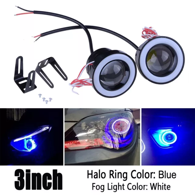 3Inch 76mm COB LED Angel Eyes Car DRL Fog Light Lens Projector Halo Fog Lamp 10W