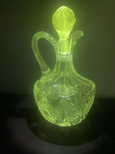 Manganese Glass Cruet (with Uranium Glass Glow) / Vintage 8” Tall 365nm