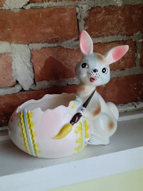 Vintage Rare Samson Relpo Easter Bunny Rabbit Painting On An Open Egg Japan 327B