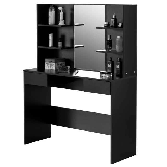 Modern Wooden Dressing Table With Drawer, Mirror And Shelves For The Dining
