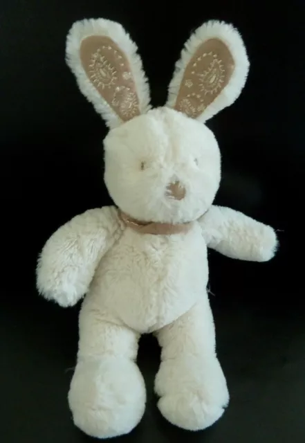 GC. DOUDOU PELUCHE NICOTOY LAPIN ECRU BLANC FOULARD BEIGE MARRON 25cm QUASI NEUF