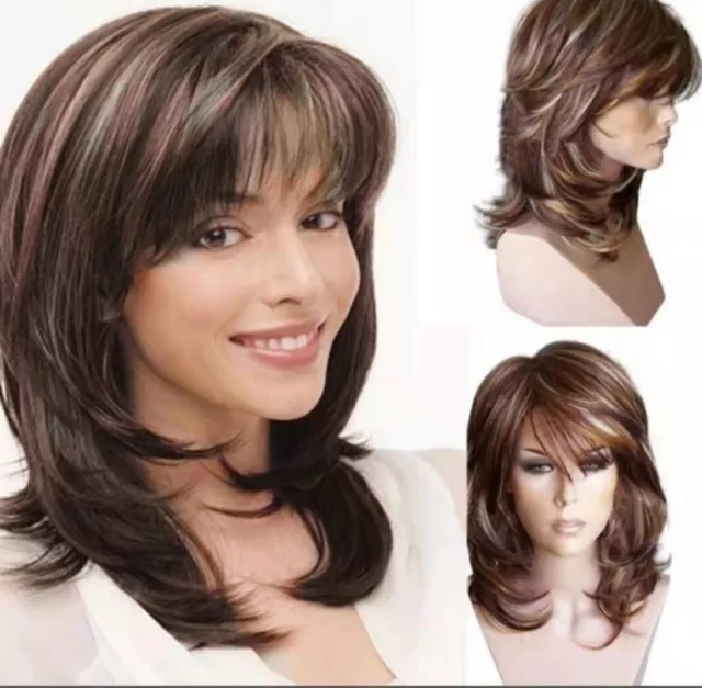 100% Human Hair New Women's Long Dark Brown Straight Full Wigs