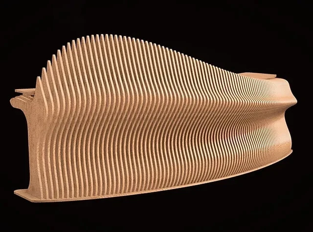 Empfangstheke Theke Tresen 326x133 Holz Parametrische Möbel Naturlackiert LED