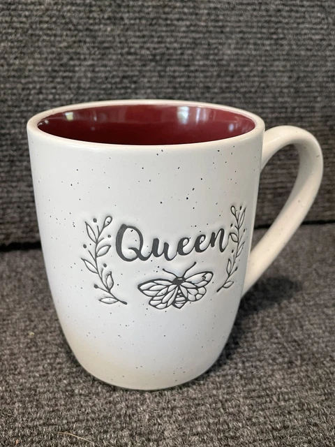 Queen Bee B Ceramic Coffee Cup Tea Cup Artisan Red White Speckle